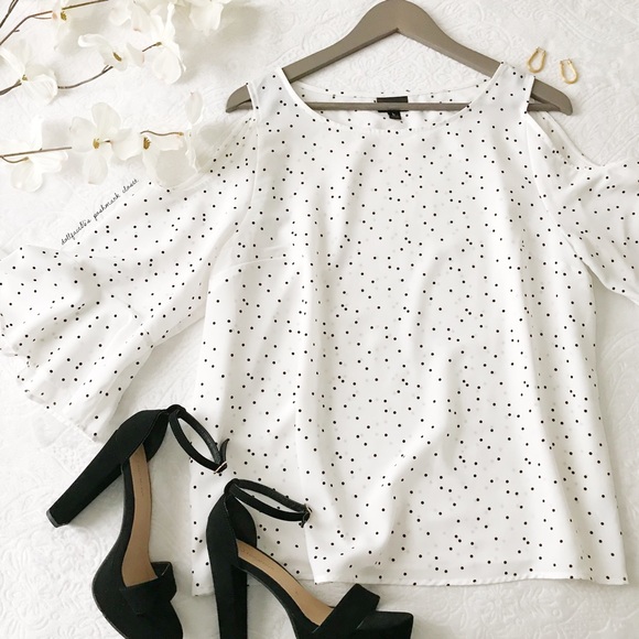 Mossimo Supply Co. Tops - White + Black Polkadot Cold Shoulder Top